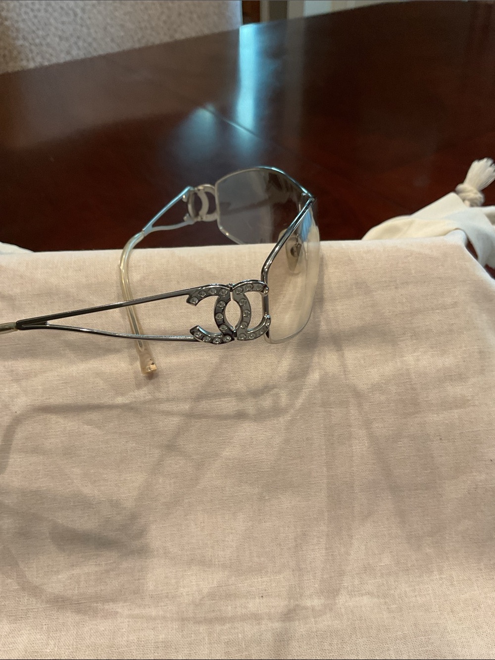 CHANEL Silver Rim Clear Shield Sunglasses - Picture 2 of 3